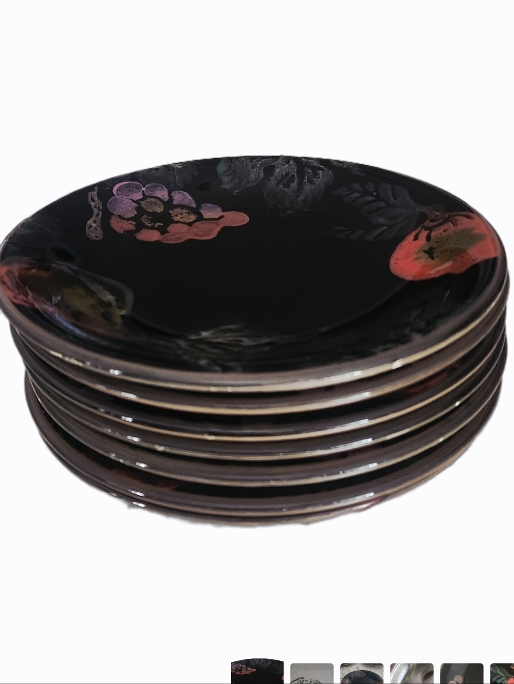 7 vintage black porcelain salad plates from Ceramica VARM Venetian Coll,  Italy